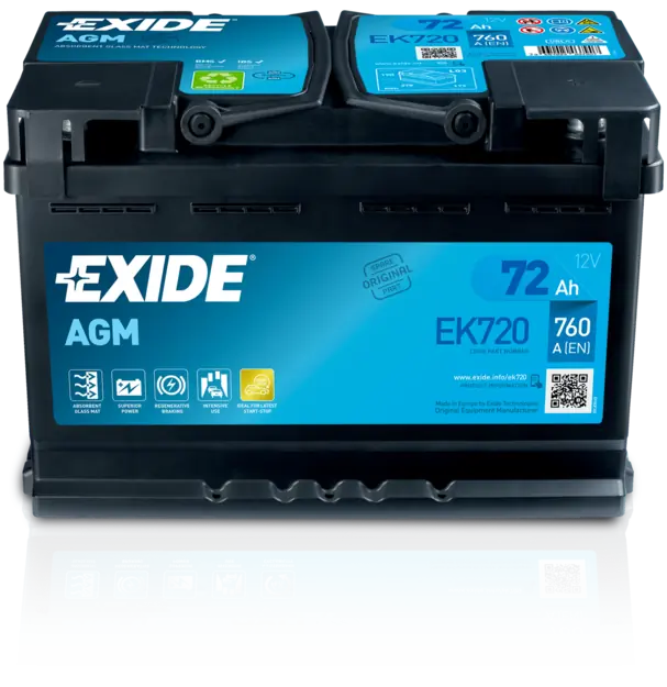 Аккумулятор EXIDE MICRO-HYBRID Start-Stop AGM 72А/ч (-/+) 12V 760 A EN 278x175x190 EXIDE (арт. ek720)