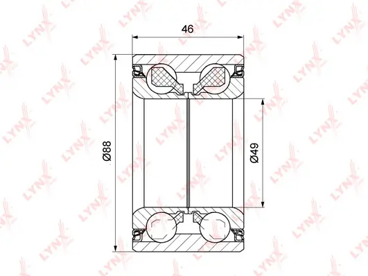 Подшипник ступицы перед./задн. [46x49x88] LYNX AUTO (арт. wb-1172)