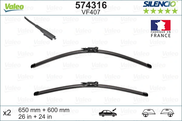 Стеклоочиститель 650mm/600mm VM407 SILENCIO VALEO (арт. 574316)