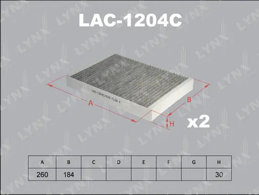 Фильтр салонный угольный [ком/кт 2 шт.] LYNX AUTO (арт. lac-1204c)