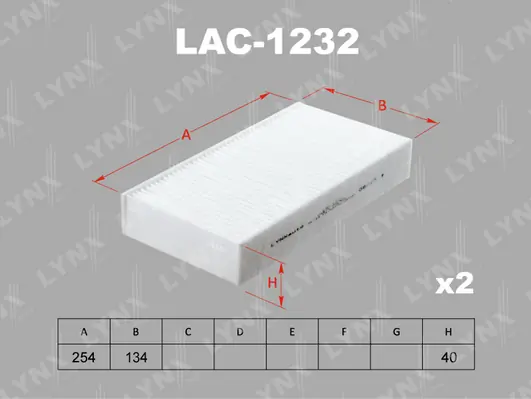 Фильтр салонный [ком/кт 2 шт.] LYNX AUTO (арт. lac-1232)