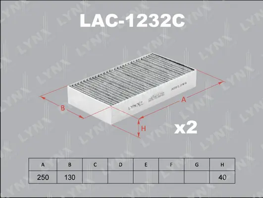 Фильтр салонный угольный [ком/кт 2 шт.] LYNX AUTO (арт. lac-1232c)