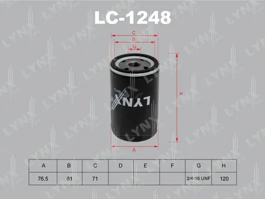 Фильтр масляный LYNX AUTO (арт. lc-1248)