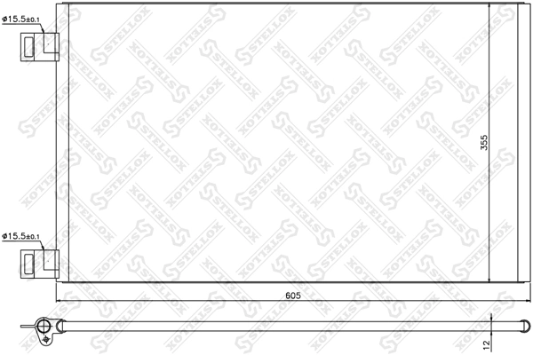 Радиатор кондиционера /605 x 355 x 12 mm./ МКПП STELLOX (арт. 10-45201-sx)